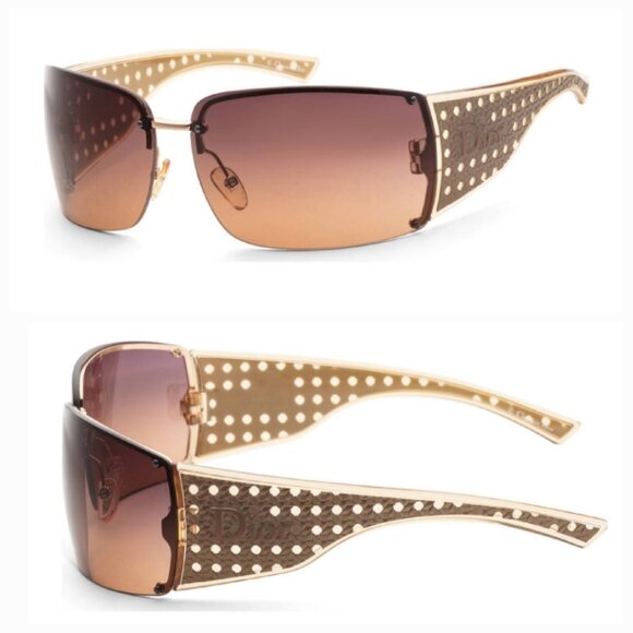 Dior Women's Sunglasses Quadrillee Brown Gold Vintage Y2K OHSR1 71-13-130 - Picture 1 of 16